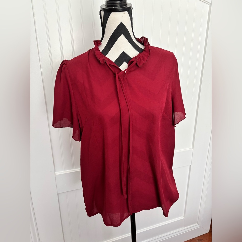 Tie-Neck Ruffle Collar Blouse - Wine